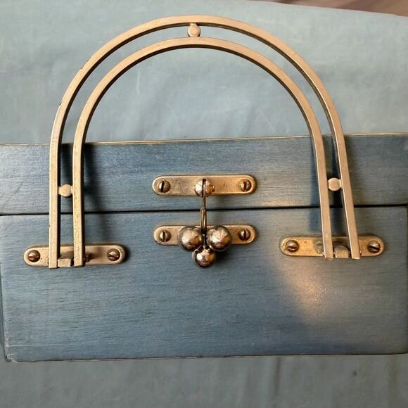 Mid Century Nautical Wooden Purse Box w Metal Handle Vintage Sailing Ships Decor - Picture 8 of 9